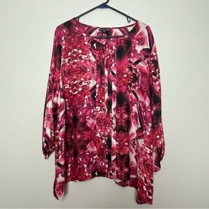 LYS Button-Down Blouse 3X Pink/Red/White/Black – Accordion Front, 3/4 Sleeves